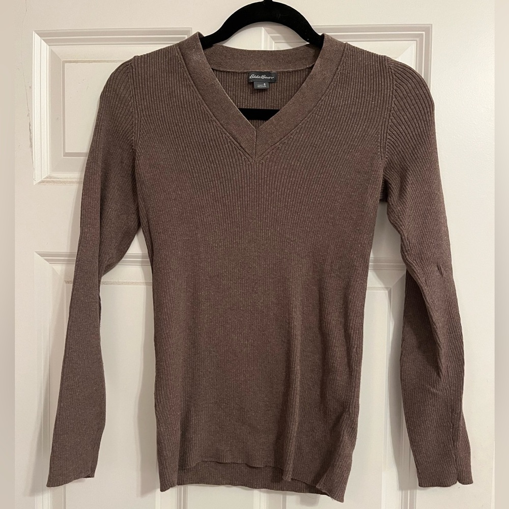 Heather Chocolate Brown Eddie Bauer V-neck Sweater